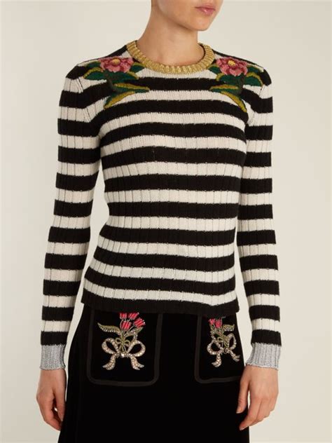 floral-embroidered striped cashmere-blend sweater gucci net a porter